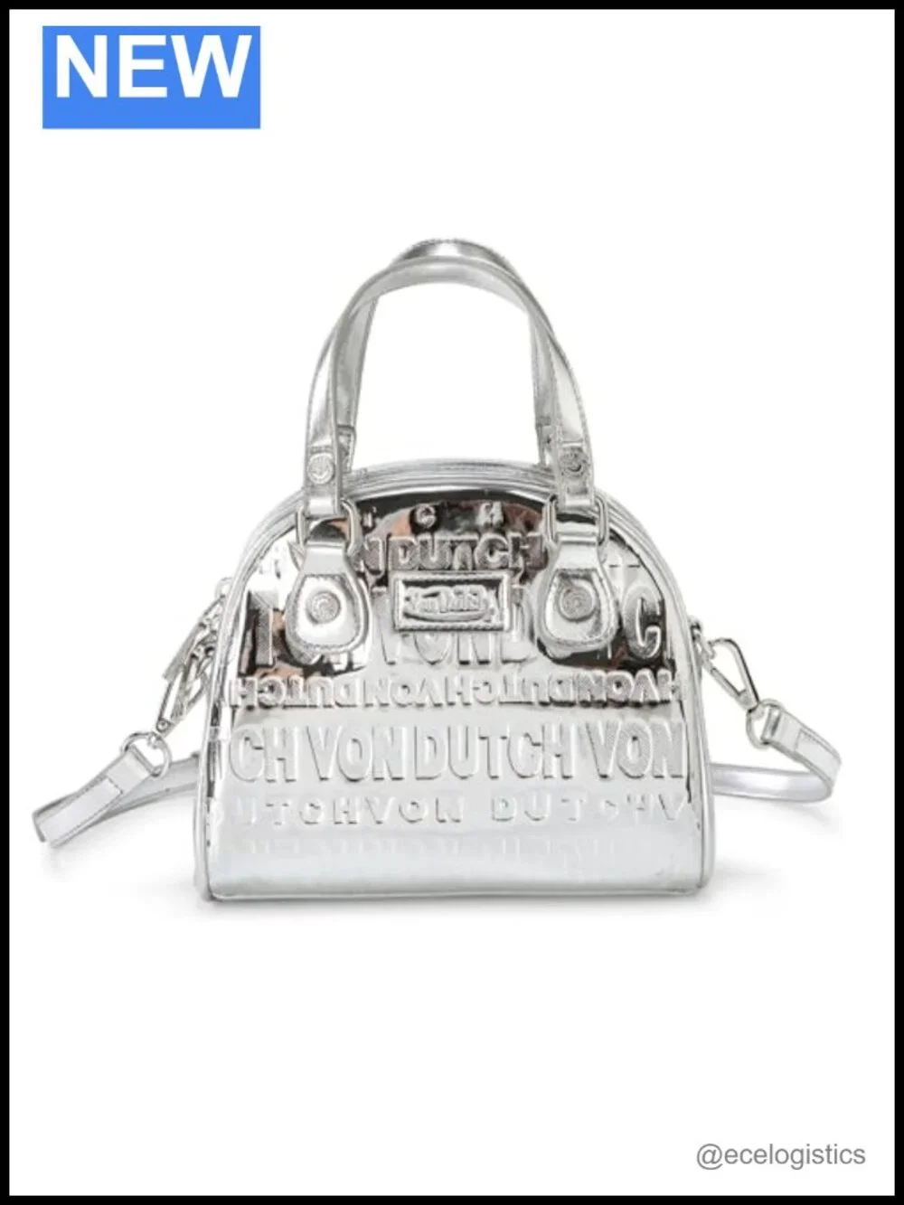 Faux Leather Bowling Bag Purse with Adjustable Strap